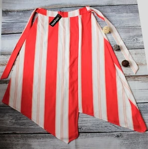 Boohoo Uneven Hem White Red Spring/Summer Striped Belted Midi Skirt UK Size 12" - Picture 1 of 7