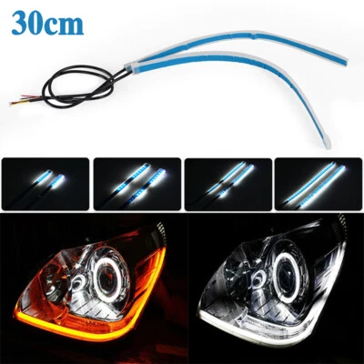 White 30CM Exterior Slim Sequential Flexible LED DRL Turn Signal Strip Headlight - Image 1 of 4