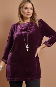J Jill Womens Purple Velour Tunic Top Size 2X Silk Blend Boat Neck Whimsigoth - Picture 1 of 11