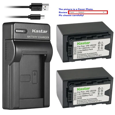Cargador USB delgado de batería Kastar para VW-VBD58 y Panasonic AG-CX10 4K Professional Foto 1 de 4