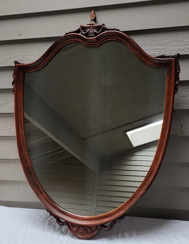 Vintage Federal Style Mahogany Shield Mirror 29" x 38" Aged Mirror Cover