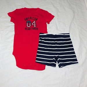 New Baby First 4th of July Outfit One Piece Shorts American Heart Throb USA 6 M - Picture 1 of 3