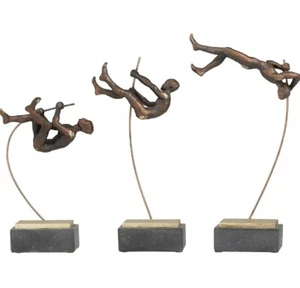 Bronze Art Sculpture Home Decoration 3 Decorative Statues Pole Vaulters - Picture 1 of 3