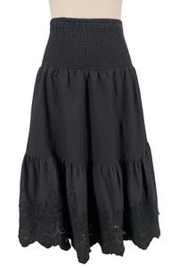 Jason Wu womens Size S embroidered Eyelet Midi Tiered Skirt black lined floral - Picture 1 of 11