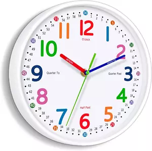 Kids Wall Clock: Telling Time Teaching Wall Clocks Silent Non-Ticking Clocks Bat - Picture 1 of 7