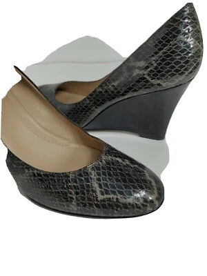 Ellen Tracy Mujer Cuero Superior Piel de Serpiente Estampado 3.5" Tacón Plano Cuña 8.5M  Foto 1 de 4