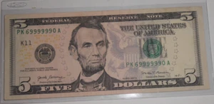 2017 A $5 FEDERAL RESERVE NOTE FANCY SER. 6 IN A ROW - DALLAS - PK 69999990 A - Picture 1 of 6