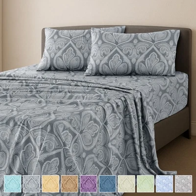 Conjunto de lençóis 4 peças coleção hotel luxo ultra macio bolso profundo conjuntos de lençóis - Imagem 1 de 4