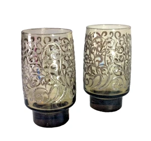 set of two vintage Libbey Prado Tawny Brown Swirl Glass Tumblers - EUC - Picture 1 of 3
