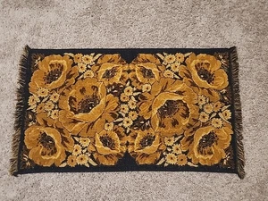 Vintage Fieldcrest Badematte Teppich 18x32 Gold Blumen Baumwolle USA Retro Bad Deko - Bild 1 von 11