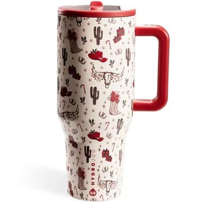 Hydrojug Western Cowboy Christmas White Red Limited 40oz Traveler Cup PRESALE - Image 1 of 4