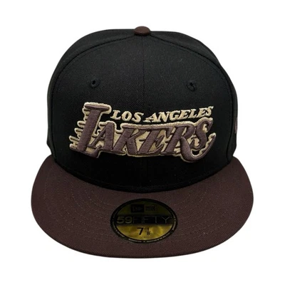 Los Angeles Lakers talla 71/8 Wordmark New Era 59fifty ajustado negro marrón Foto 1 de 4