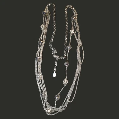 Collar Multi Hilo Tono Plata 40" Cuentas Cristal Capas Largo Y2k Glamour Foto 1 de 3