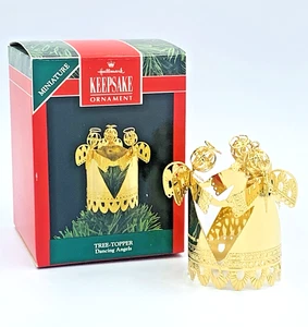 Mini adorno de sello de Navidad de latón con adorno de árbol miniatura Dancing Angels 1992 - Imagen 1 de 9