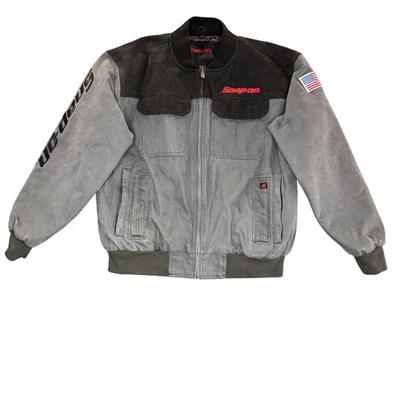 Chaqueta de trabajo de lona de alta resistencia negra/gris a presión de los 90 vintage bandera de EE. UU. hombres XL Foto 1 de 4