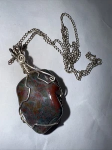 Necklace Bloodstone Big 25ct Solitaire Vintage Sterling Silver 18” Chain - Picture 1 of 24