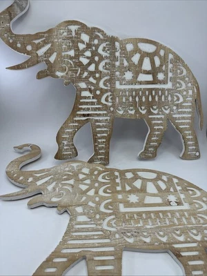 Hobby Lobby Elephant Wall Decor a lot of 2 Decorative Neutral Boho Nursery 19x16 - Image 1 of 4