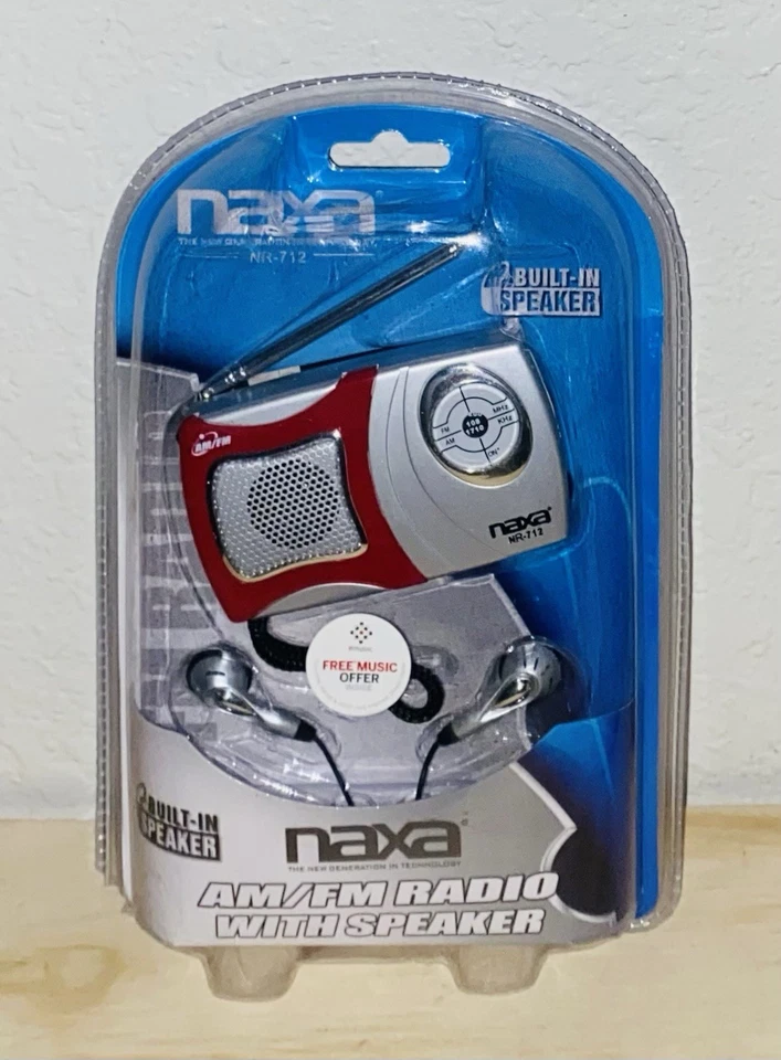 Red NAXA NR-712 AM/FM Radio With Speaker & Ear Buds Brand NEW Sealed - Image 1 of 2