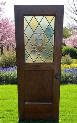 Antigua puerta única (29,75x79) vitral con paneles puerta de iglesia madera maciza CD4 Foto 1 de 4