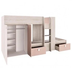 Trasman Barca Pink White Grey Bunk Bed With Wardrobe Storage - Picture 1 of 9
