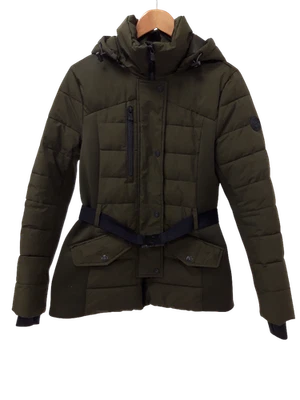 MICHAEL KORS Damas Reino Unido Talla M Caqui Oscuro Chaqueta acolchada con capucha con cinturón Pre Amada Foto 1 de 4