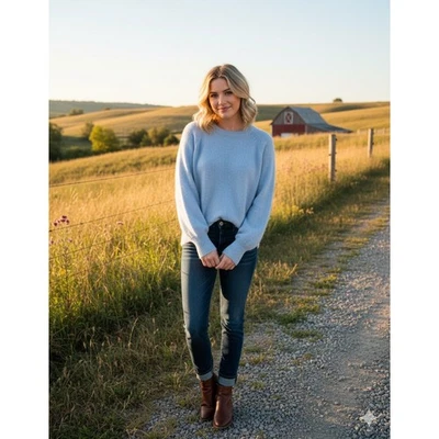 Ограниченный кашемир свитер женщин большой ледяной синий шар рукав пуловер мягкий - Изображение 1 из 4