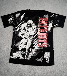 Vintage 90s Patriots NFL T-Shirt Mens Large Football Single Stitch Black Sports - Picture 1 of 10
