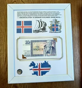 rare one of a kind icelandic bank-note 10 kronur custom framed awesome - Picture 1 of 5