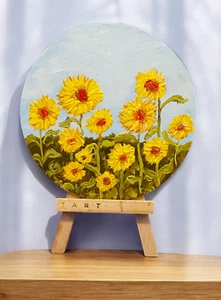 Arte de pared hecho a mano con pintura circular original de girasoles girasoles - Imagen 1 de 20