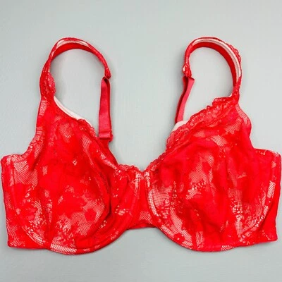 Sujetador sin forro Cacique 38DDD rosa encaje cobertura completa con aros correa ajustable Foto 1 de 4