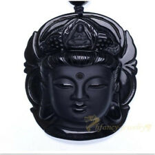 Obsidian Guanyin Pendant + Necklace Gift Amulet Beautiful Stone Natural 100%