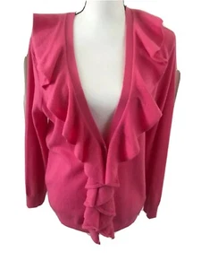 New Juicy Couture 100% Wool Cardigan Sweater Ruffled Front pink NEW $148 - Picture 1 of 8