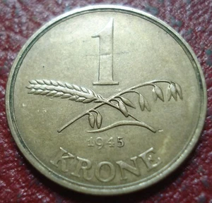 1945 DENMARK 1 KRONE IN EF CONDITION - Picture 1 of 2
