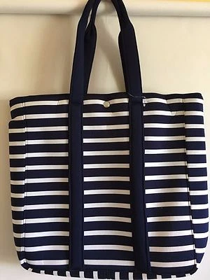 NUEVO GAP Neopreno Bolso Cartera Mercado Bolso Libro Rayas Azul Marino y Blanco Náutico Foto 1 de 4