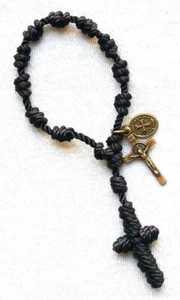 St Benedict Black Pocket Cord Rosary with Brass Tone Crucifix & Medal - Picture 1 of 1