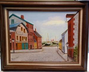 M. Koprada signierte Öl Leinwand Boot Hafen Blick Seehafen 20x16" gerahmt - Bild 1 von 11