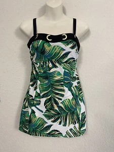 Women's Venus Tropical Jungle Gold Accent Tankini Top Size 8 Strappy Padded NWOT - Picture 1 of 8