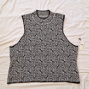 NWT Anthropologie Maeve Maria Mock Neck Sweater Tank Womens 2XL Plus Black White - Picture 1 of 6
