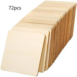 72Pcs Unfinished Square Wood Slices Blank 3 x 3 Inch for Coasters Painting Craft - Picture 1 of 8