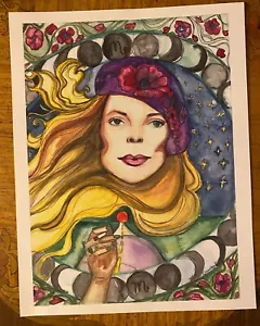 Impresiones Acuarela Art Nouveau Joni Mitchell Original 2021 11 X 8,5 Pulgadas Protrait - Imagen 1 de 2