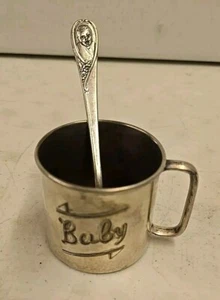 Vintage Rogers Silverplate Baby Cup & Gerber Winthrop Silverplate Baby Spoon - Picture 1 of 13