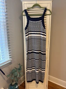Joie Women's Large White Blue Striped Crochet Dress Knit Midi NWT FREE SHIP - Picture 1 of 7