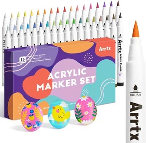 Arrtx 36 Colors Acrylic Marker for Rock Painting, Extra Brush Tip Paint Markers - Picture 1 of 8