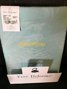 Yves Delorme Queen Duvet Cover Turquoise Lagon Blue Jacquard Floral Reversible