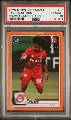 2020 Topps On Demand Bowman MLS Jayden Nelson Rookie Orange #/25 PSA 10 - Image 1 of 2