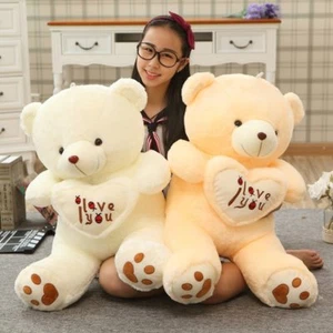 Beige Blanco Grande I Love You Oso de Peluche Grande Peluche Juguete Sosteniendo AMOR Corazón - Imagen 1 de 12