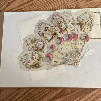 Abanico victoriano vintage de colección de papel de principios de siglo de fábrica de impresión antigua Foto 1 de 3