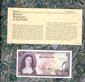 Tolle historische Banknoten Kolumbien 2 Peso 1977 P-413b UNC Lucky Birthday 22219643 - Bild 1 von 3