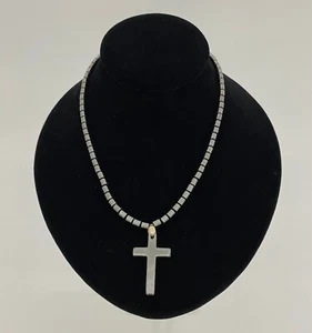 Collar de Hematita Natural con Colgante 16" CRUZ NUEVO Espiritual Santo Cristiano - Imagen 1 de 3