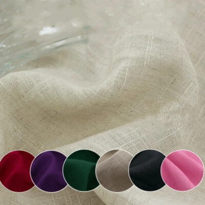 Cotton Linen Fabric Slub Cloth Solid Pure Flax Cambric DIY Dress Curtain - Image 1 of 4